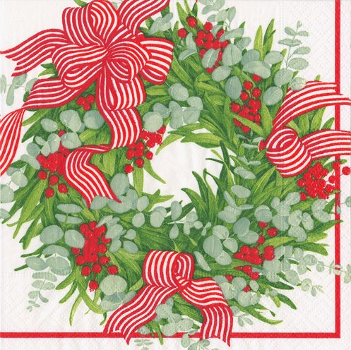 Ribbon Stripe Wreath Cocktail Napkins - 20 Per Package