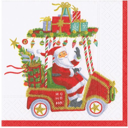 Santa's Golf Cart Paper Cocktail Napkins - 20 Per Package