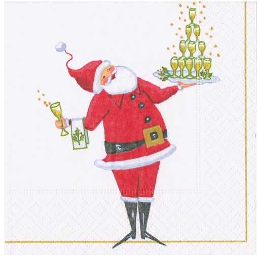 Santa Serving Drinks Paper Cocktail Napkins - 20 Per Package