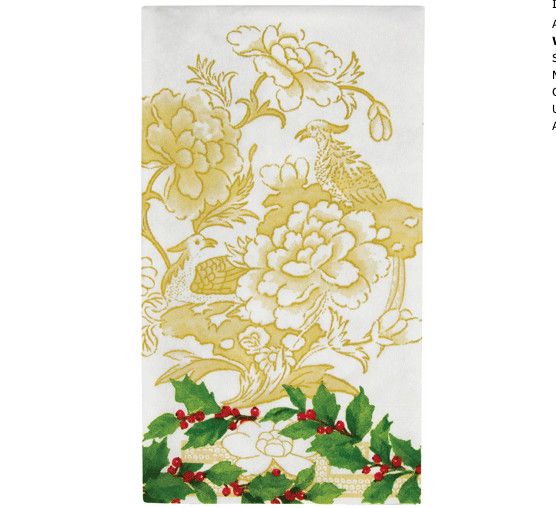 Holly Ceramic Ivory &amp; Gold Paper Guest Towel Napkins - 15 Per Package