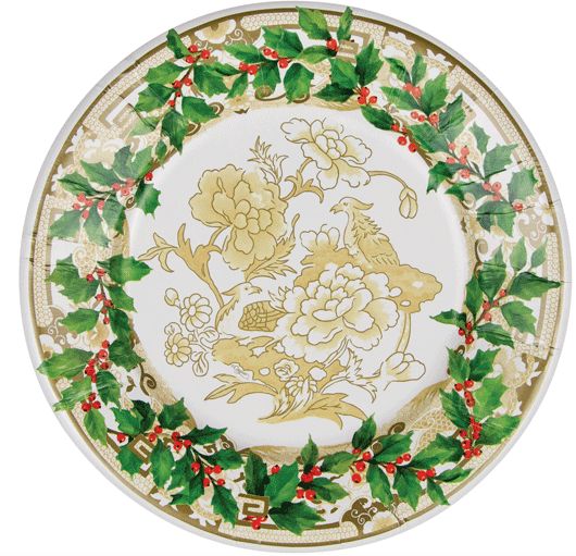 Holly Ceramic Ivory &amp; Gold Dinner Plates - 8 Per Package
