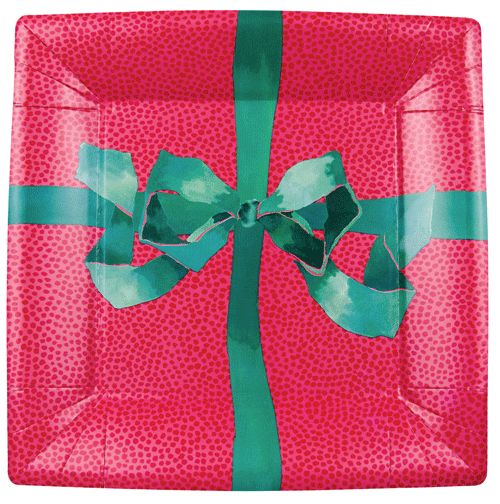 Tied With A Bow Red &amp; Spruce Square Salad &amp; Dessert Plates - 8 Per Package