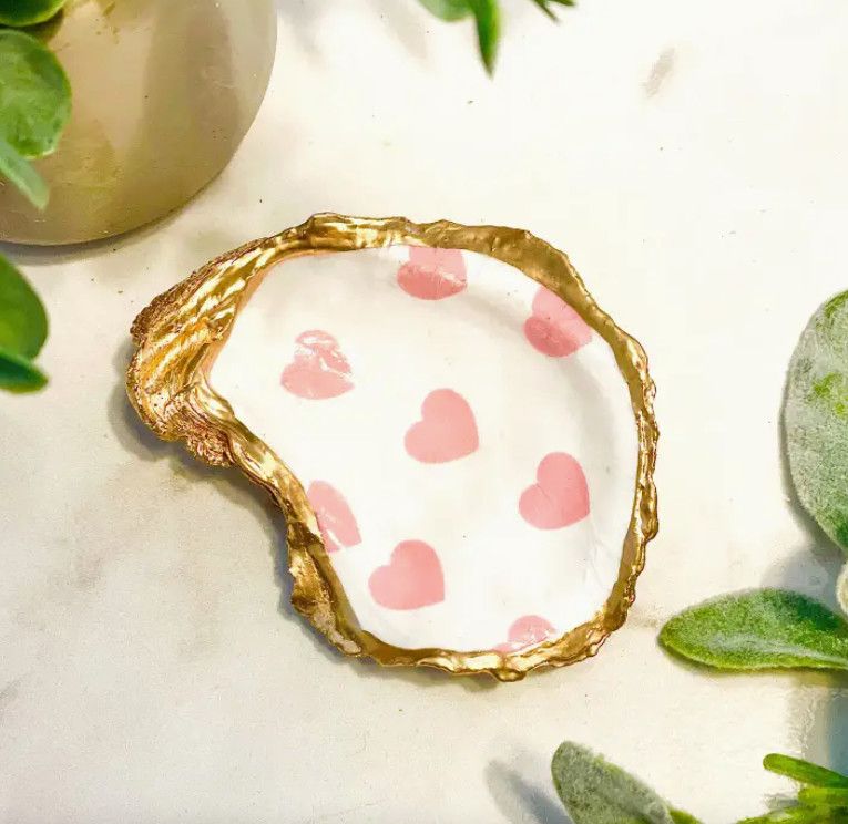 Pink Hearts Oyster Jewelry / Trinket Dish