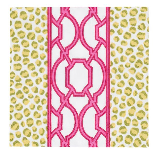 Knots And Spots Green &amp; Fuchsia Cocktail Napkins - 20 Per Package