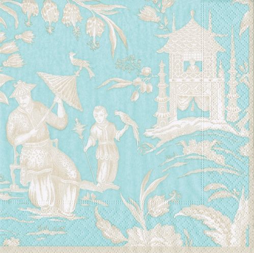 Silk Road Toile Robin's Egg Cocktail Napkins - 20 Per Package