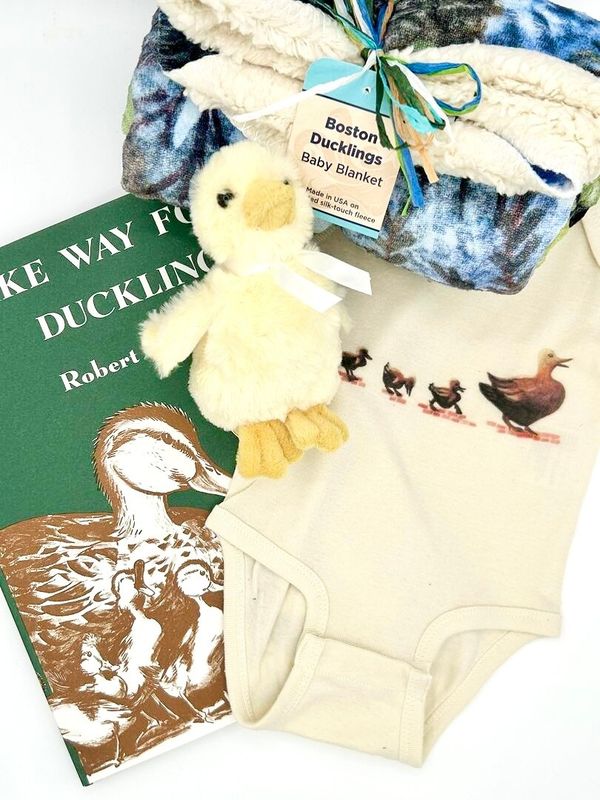 Boston Ducklings Gift Set ~ Book, Onesie, Baby Blanket &amp; Duckling