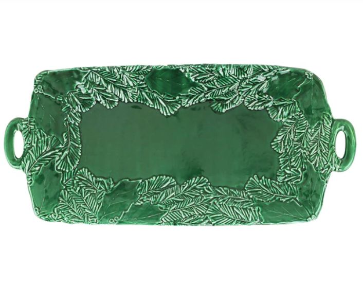 Green Figural Handled Rectangular Platter