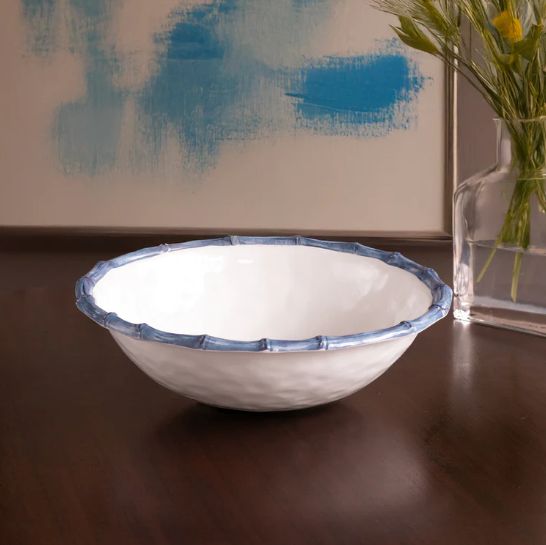 VIDA Bamboo Large Salad Bowl (White and Blue)