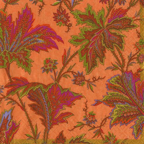 Paisley Leaves Coral Cocktail Napkins - 20 Per Package