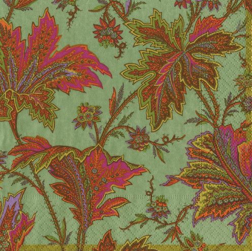 Paisley Leaves Sage Green Boxed Paper Cocktail Napkins - 40 Per Box