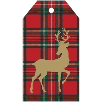 Royal Plaid Reindeer Foil Hanging Gift Tags - 4 Per Package