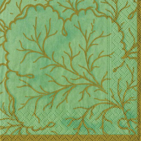 Gilded Majolica Celadon Cocktail Napkins - 20 Per Package
