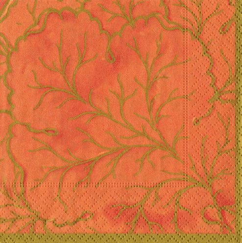 Gilded Majolica Coral Cocktail Napkins - 20 Per Package