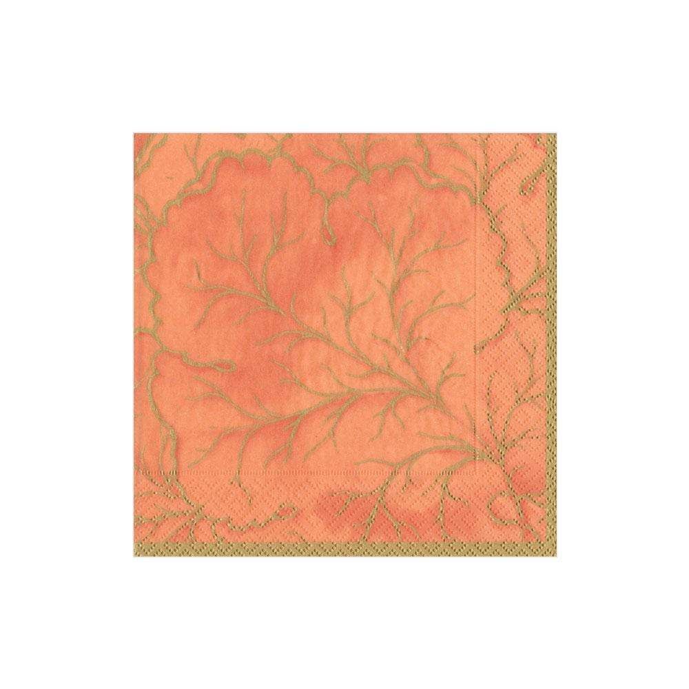 Gilded Majolica Coral Cocktail Napkins - 20 Per Package