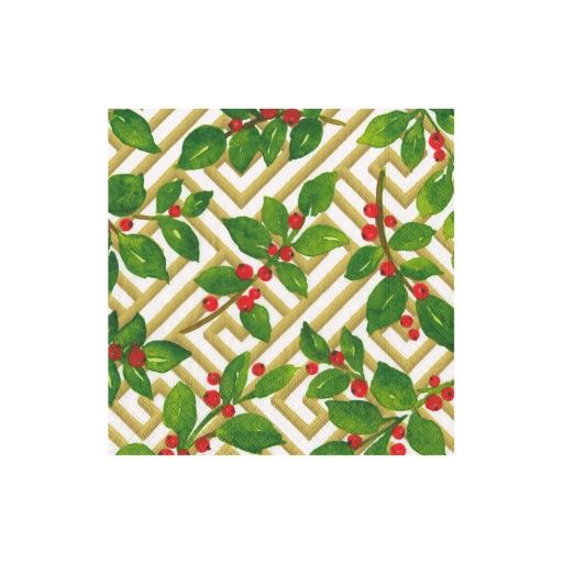 Holly and Fretwork White Cocktail Napkins - 20 Per Package