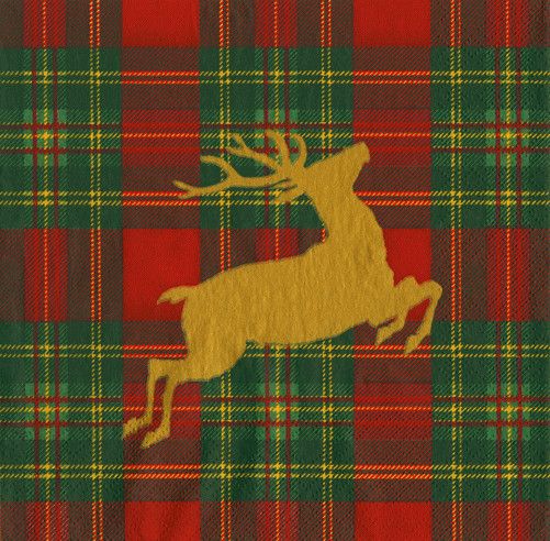 Reindeer Tartan Red Cocktail Napkins - 20 Per Package