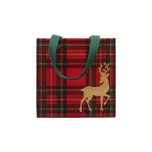 Royal Plaid Reindeer Gift Bag - Small