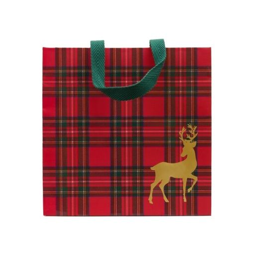 Royal Plaid Reindeer Gift Bag - Medium Square