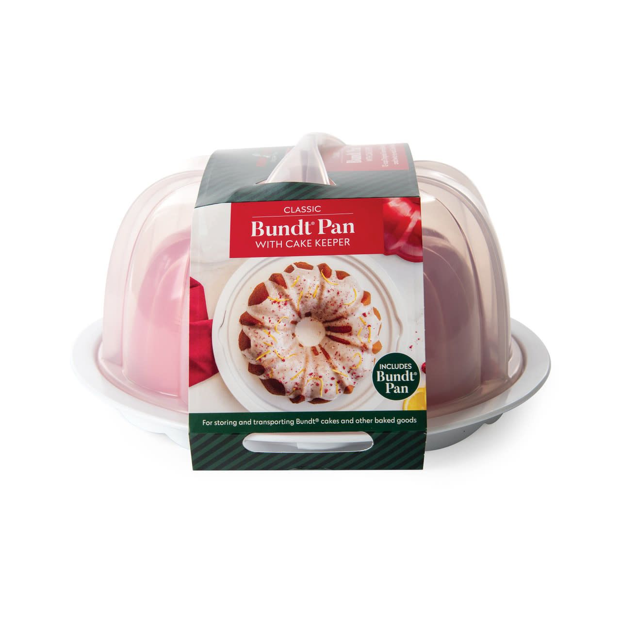 Red Formed Bundt Pan with White Cake Keeper