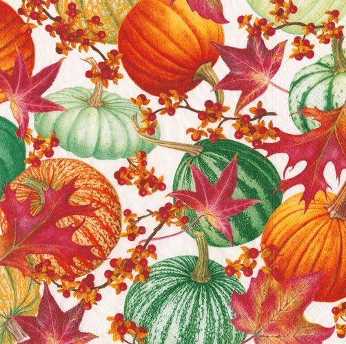 Gourds And Leaves Recycled Cocktail Napkins - 20 Per Package