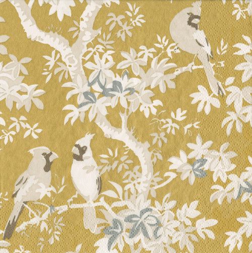 Scenic Songbirds Gold &amp; Ivory Cocktail Napkins - 20 Per Package