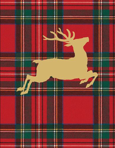 Royal Plaid Reindeer Gift Enclosure Cards in Gold Foil - 4 Mini Cards &amp; 4 Envelopes