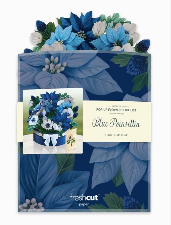 Blue Poinsettia Pop-Up Greeting Card