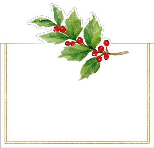 Holly Sprig Foil Place Card - 8 Per Package