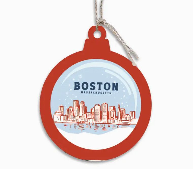 Red White and Blue Boston Snowglobe Ornament