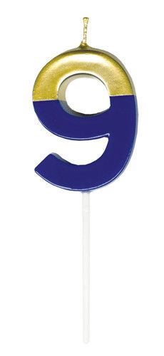 Number Candle 9 - Royal Blue/gold