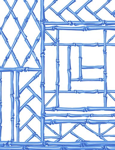 Bamboo Screen China Blue Cotton Fabric Table Cover 70" Square