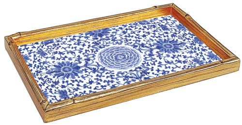 Indigo Garden Blue/white Bamboo Edge Lacquer Vanity Tray