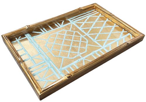 Bamboo Screen Robin's Egg Bamboo Edge Lacquer Vanity Tray