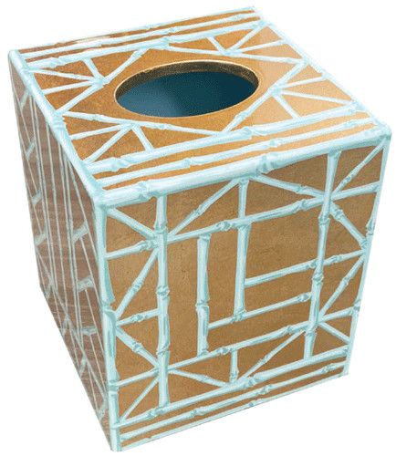 Bamboo Screen Robin's Egg Lacquer Tissue Box