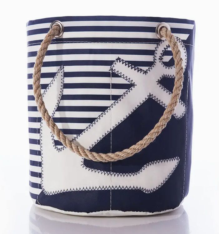 Breton Stripe White Anchor Beverage Bucket