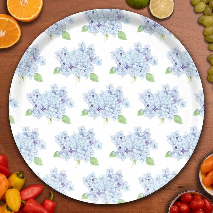 Round Hydrangea Serving Tray By Sara Fitz 15.7"
