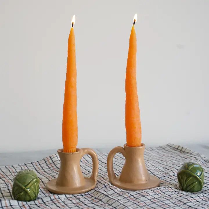 Carrot Beeswax Candles Taper Pair - 8inches Tall