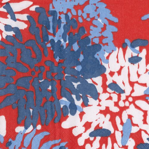 Chrysanthemum Red White &amp; Blue Paper Cocktail Napkins - 20 Per Package
