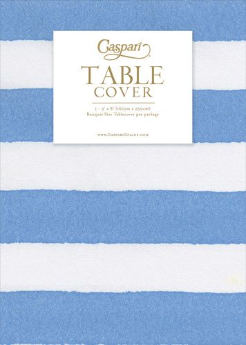 Cafe Stripe Blue Paper Linen Table Cover - 1 Each
