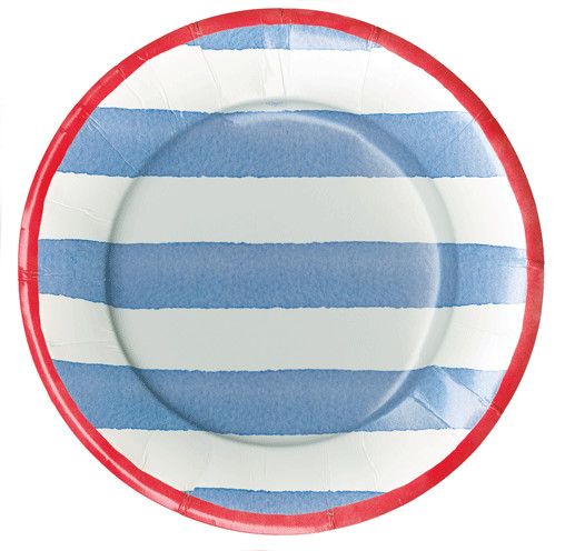 Cafe Stripe Red/Blue Paper Salad &amp; Dessert Plates - 8 Per Package