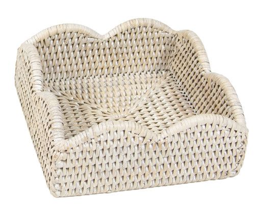 Rattan Scallop Lunch Napkin Holder-Cream