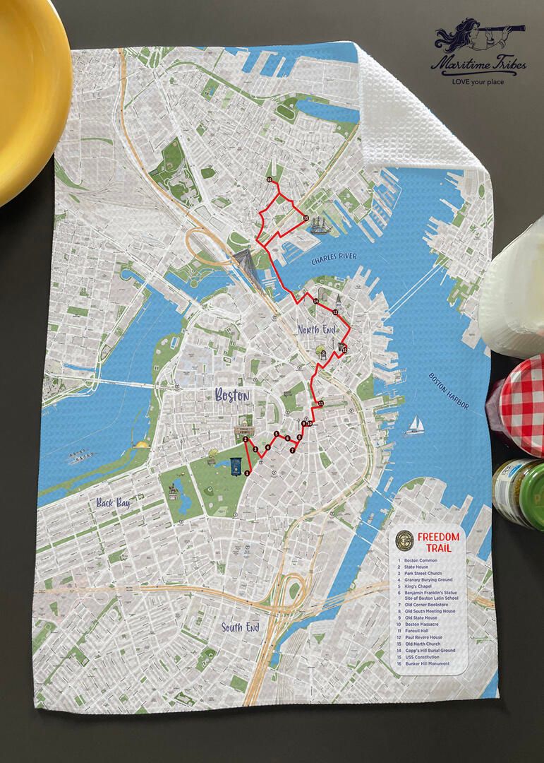 Boston Freedom Trail Map Hand Towel 16" x 24"