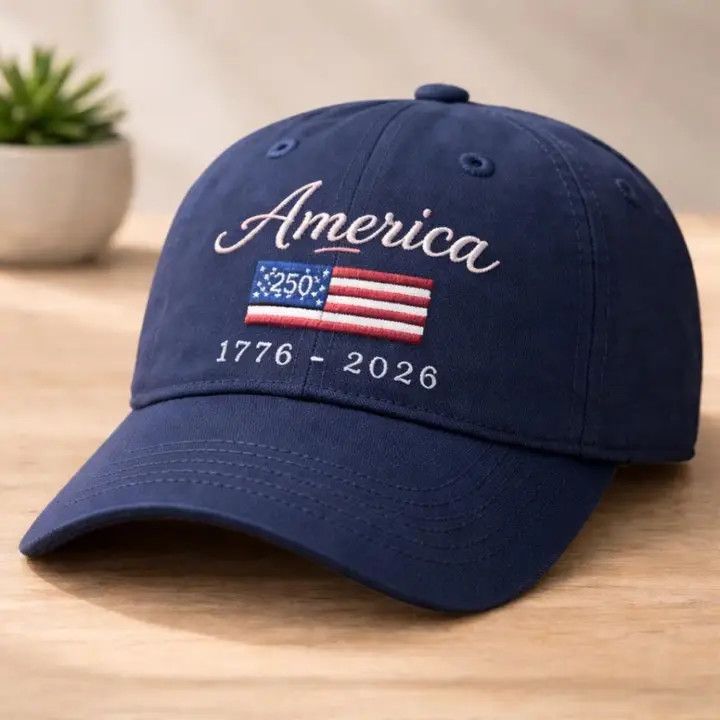 Patriotic Embroidered Hat, USA 250 Years Navy