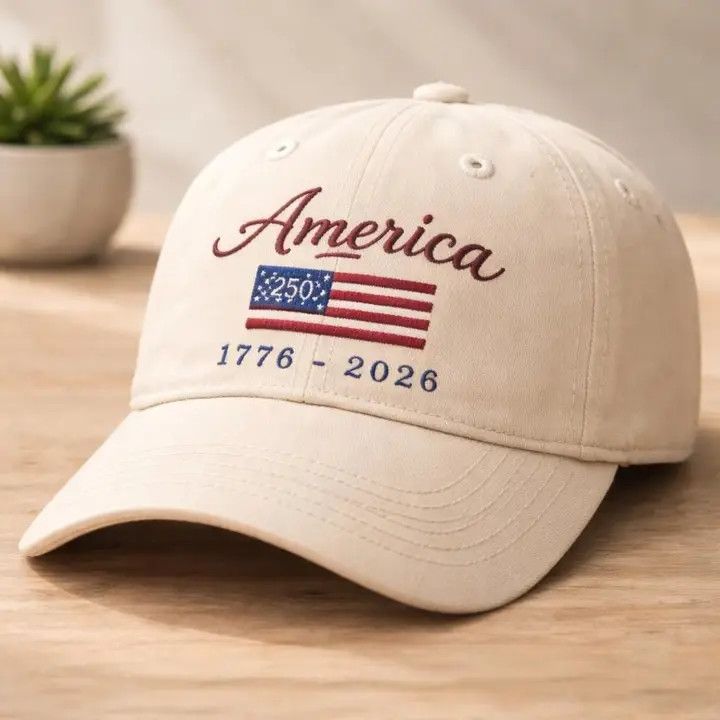 Patriotic Embroidered Hat, USA 250 Years Sand