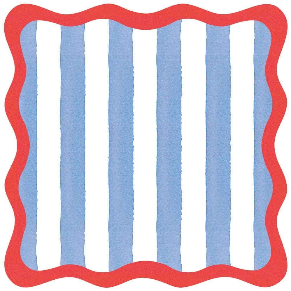 Cafe Stripe Scallop Blue Paper Placemats - 12 Per Package