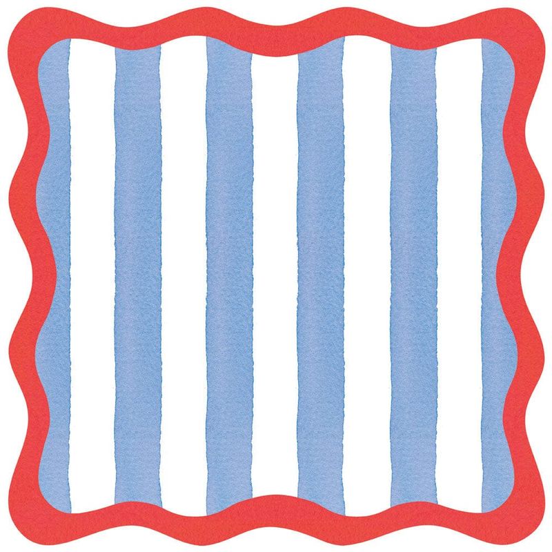 Cafe Stripe Scallop Blue Paper Placemats - 12 Per Package