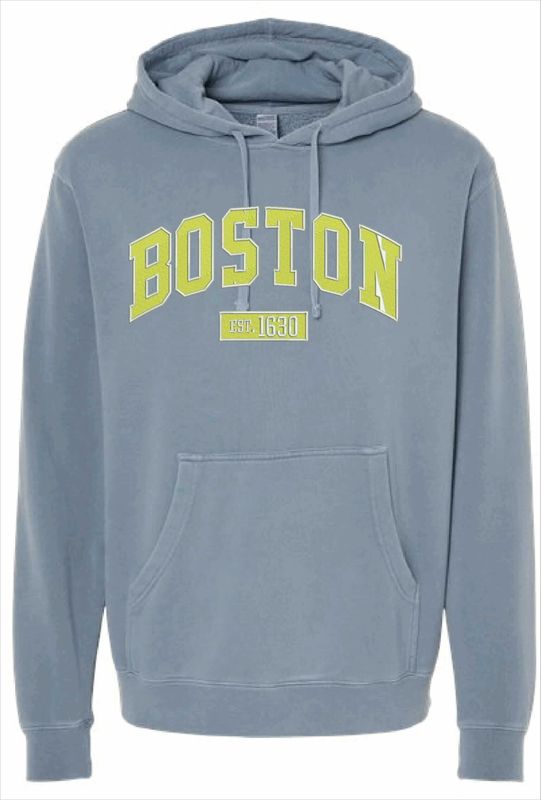 Hoodie Sweatshirt Blue w/Yellow Boston