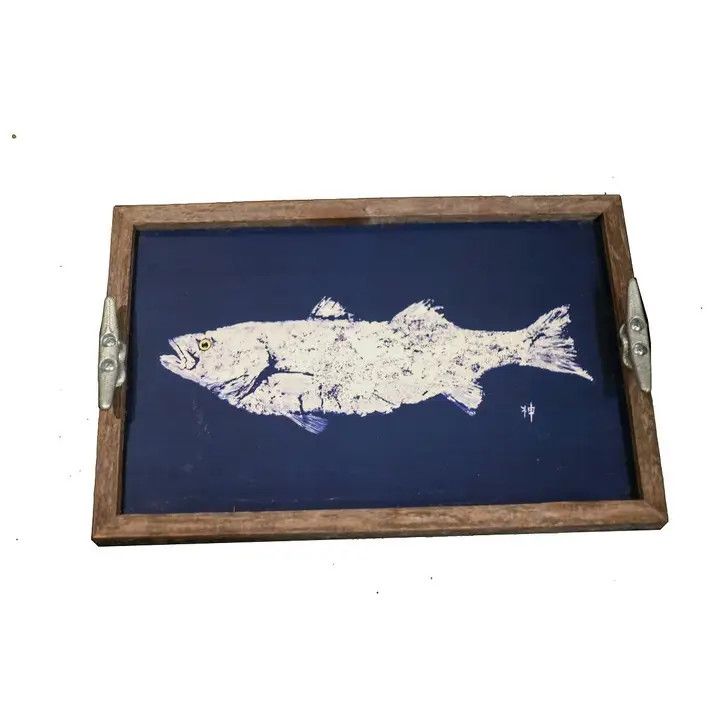 White Fish on Navy Driftwood Tray