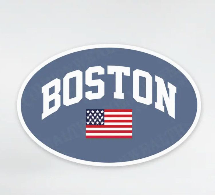 Boston USA Flag Oval Sticker - Small