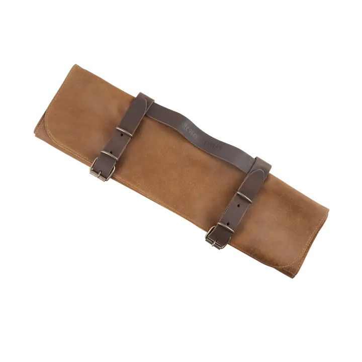 Vintage Leather 7 Pocket Knife Roll, Color: Amber
